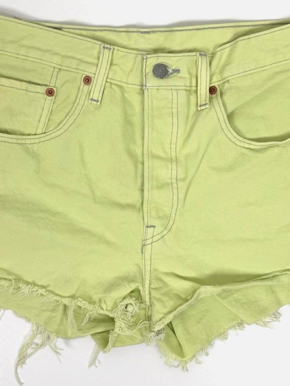 Levi’s 501 Neon Green Denim Shorts High Waist Size 30
